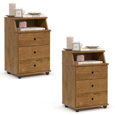Imagem de Conjunto de 2 Mesa de Cabeceira Luxo New com 3 Gavetas - EJ Móveis, Fr