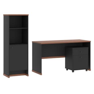Imagem de Conjunto Escritório 3 Peças - Mesa Armário E Gaveteiro Verbe - Preto/ Preto/