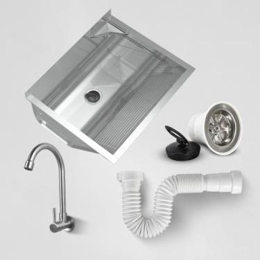 Imagem de Tanque Inox Fixar 48L C/ Válvula + Torneira e Sifão - Solo