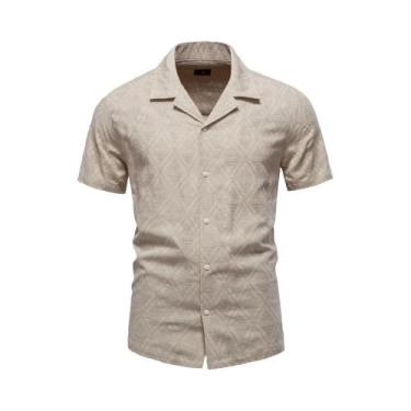Imagem de Camisas Casuais De Verão Masculinas De Algodão Jacquard Em Cores Sólid