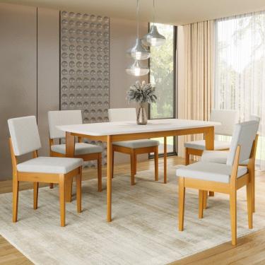 Imagem de Conjunto Sala de Jantar Siera 6 Lugares Retangular Madeira Maciça Miami Cerejeira/Nevoa