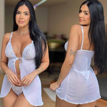 Imagem de Camisola Feminina Curta Tule Transparente Sexy Lingerie Sensual - Like