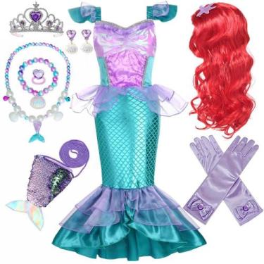 Imagem de Fantasia de Princesa Pequena Sereia Yosbabe com peruca e acessórios
