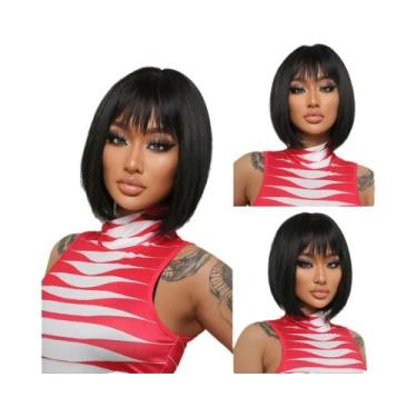 Imagem de Peruca Sintética Curta Lisa Marrom Gengibre Com Franja Para Mulheres, 