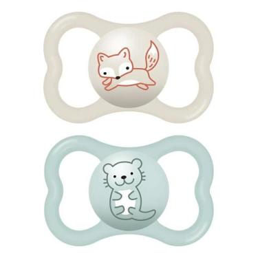 Imagem de Kit 2 Chupetas bico de silicone Air 16M+ Azul - MAM - Congratulations 