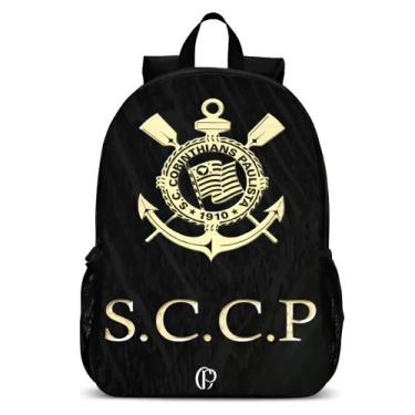 Imagem de Mochila Escolar Corinthians Preta Masculina Resistente, Preta