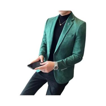 Imagem de Blazer Masculino Slim Fit De Veludo E Couro De Cervo Luxuoso Para Negó