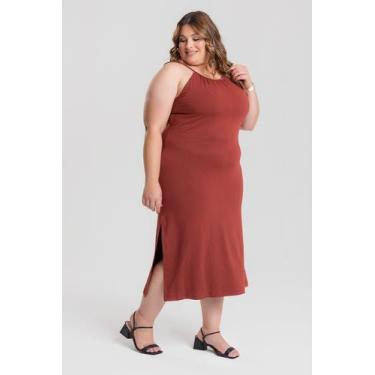 Imagem de Vestido Longo Plus Size c/ Alças e Amarração Decote e Abertura Lateral