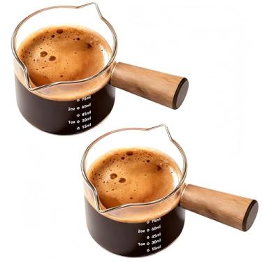 Imagem de uvbws 2 peças de 75 ml/70.9 g, copo de café expresso com bico em forma de V, acessório de café expresso de vidro transparente, copo medidor de vidro de bico duplo de escala dupla