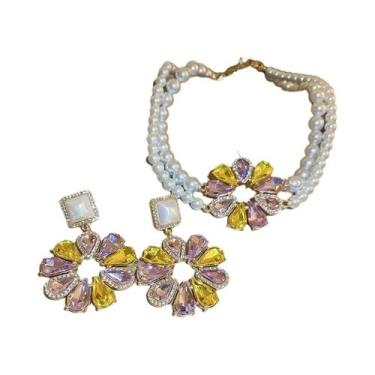 Imagem de Conjunto De Joias Femininas Estilo Coreano Com Colar E Brincos De Péro