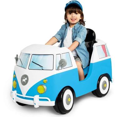 Imagem de Veículo para Bebê Kombina Azul com Som 2 em 1 Passeio e Pedal Até 30kg Calesita Brinquedos