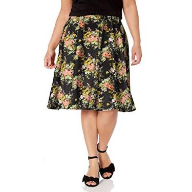 Imagem de Star Vixen Saia patinadora feminina plus size na altura do joelho, Floral preto, GG