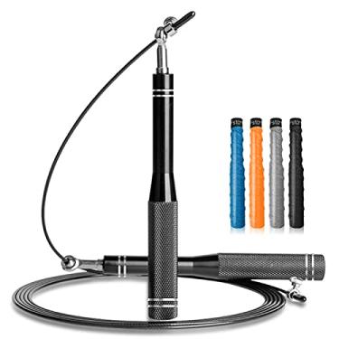 Imagem de Fstcrt Corda de pular para homens, comprimento ajustável, corda de pular de alta velocidade para treinamento, fitness, exercícios, boxe, MMA, artes marciais ou perder peso (preto + cinza + azul + laranja)