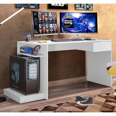 Imagem de Mesa Escrivaninha Para Computador Setup Gamer Nitro 1 Gaveta Branco Fosco - Desk Design