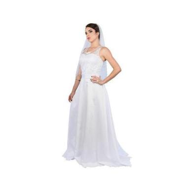 Imagem de Vestido De Noiva Casamento Peito Em Renda Elegante M - Partylight Atel