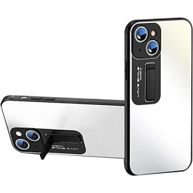 Imagem de HAODEE CaseCase para iPhone 13 Pro Max/13 Pro/13 com suporte resistente, parte traseira de PC rígido anti-queda fosco com borda de silicone macio capa protetora fina fina (cor: branco, tamanho: 13 Pro 6,1 polegadas)