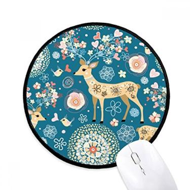 Imagem de Tapete de mouse para escritório com estampa de veado e flor azul para decoração de animais