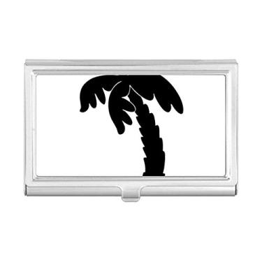 Imagem de Porta-cartões de visita com desenho de planta de coqueiro, preto, porta-cartões