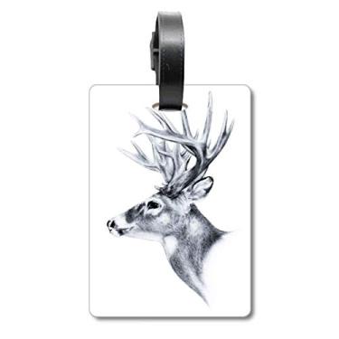 Imagem de Sketch Deer — Bolsa de mala preta e branca com etiqueta para cartão de bagagem