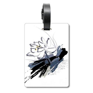 Imagem de Ink Lotus Flower Plant Flower Suitcase Bag Tag Luggage Card Hanging Scutcheon Label