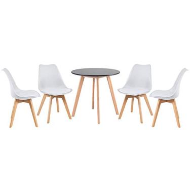 Imagem de Loft7, Mesa de jantar redonda 70 cm preto + 4 cadeiras Leda branco