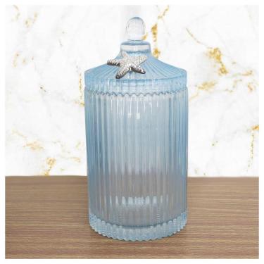 Imagem de Porta Algodão E Cotonete Azul Vidro 22cm