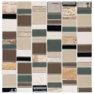 Imagem de Pastilha de Mármore com Vidro e Inox Petrus Cinza/Marrom/Bege