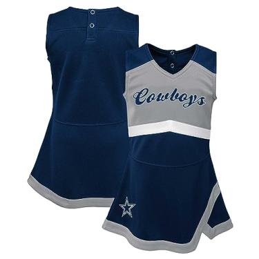 Imagem de Outerstuff Vestido infantil para meninas azul-marinho Dallas Cowboys Cheer Captain Jumper Dress