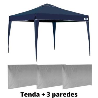 Imagem de Kit Tenda Gazebo Azul Base E Topo 3X3 M + 3 Paredes Brancas Sem Janela