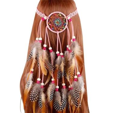 Imagem de Lnrueg Tiara indiana ajustável feita à mão: cabeça boho com contas e penas falsas para festas, praia e cosplay