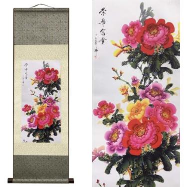 Imagem de Jaxiuk Decoração de parede asiática bela pintura de rolo de seda flor - glória e esplendor decoração oriental mural de arte chinesa rolo de pintura de parede (91,9 x 30,5 cm)