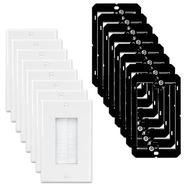 Imagem de Iwillink (Pacote com 8) Placa de parede escovada com suporte de montagem de baixa tensão, inserção de passagem de cabo para fios, alça de acesso a cabo de entrada única, soquete de parede para HDTV, sistemas de home theater