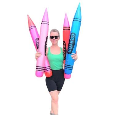 Imagem de Zugar Land Giz de cera inflável colorido de 106,6 cm (conjunto de 4 cores), inflável, inflável, decoração gigante para festa de aniversário (pacote com 12 - 4 cores)