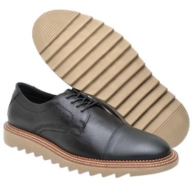Imagem de Sapato Masculino Derby Couro Nobre com Solado Tratorado Estilo e Conforto Duradouro (Preto-Bege, BR, Adulto, Numérico, 42)