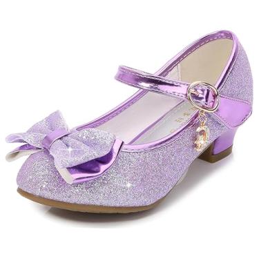 Imagem de Sapatos Cadidi Dinos para meninas sapatos de festa de casamento Salto Mary Jane Princesa Sapatos de flores (Bebê/Criança pequena/Criança grande), Purple/Ms, 2 Little Kid
