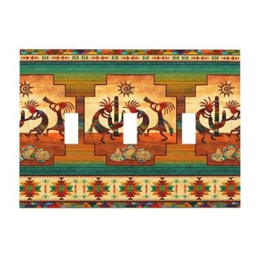 Imagem de Southwest Native American Kokopelli 3 Gang Interruptor de Luz Triplo Interruptor de Luz Cobertura Placa de Parede Decorativa Placa Elétrica para Decoração de Porta de Celeiro Rústica Casa Sala de