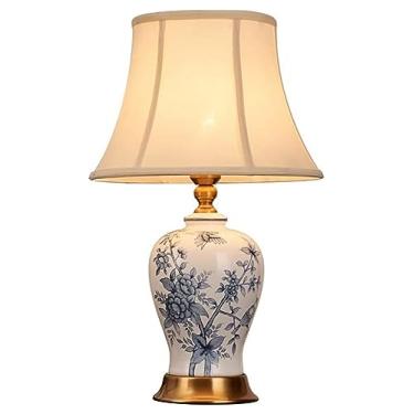 Imagem de Luminárias de Mesa Lâmpada de mesa multifuncional 21.2 ", lâmpada de mesa chinesa com abajur de tecido, lâmpada de mesa simples para sala de estar e quarto Leitura (Color : A, Size : Button Switch)