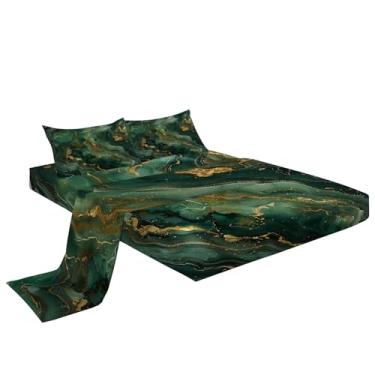 Imagem de Eojctoy Jogo de lençol ultramacio com tema de mármore verde, 4 peças, fácil de cuidar com lençol solteiro de 40,6 cm, confortável e respirável para casa