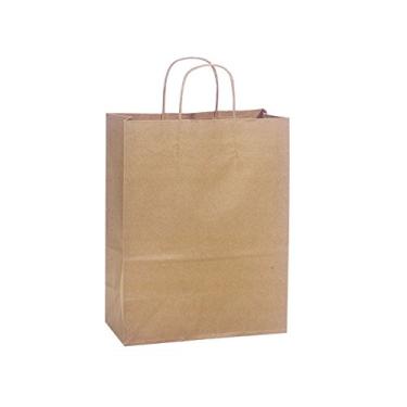 Imagem de Sacos de compras de papel Kraft ProLine - Sacos de papel marrom 25 x 13 cm com alças a granel, sacos de papel reciclado, ideais como sacolas de compras, sacolas de presente, sacolas de varejo para