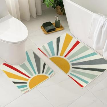 Imagem de Uphome Conjunto de tapetes de banheiro Boho 2 peças moderno colorido tapete de banho com contorno em forma de U tapete de banheiro antiderrapante macio bonito tapete de banho lavável na máquina