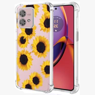 Imagem de Sidande Capa para Moto G84, Motorola G84 XT2347 para meninas e mulheres, capa protetora fina de TPU flexível e floral transparente para Motorola Moto G84 5G girassol