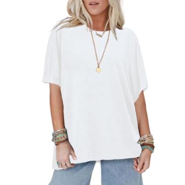 Imagem de Elesomo Camisetas femininas de algodão de manga curta/longa de verão com gola V, C: branco solto, GG