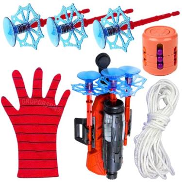 Imagem de Kit Arminha Luva Aranha Lançador de Teia Dardos Menino Presente Criança 5 anos infantil Super Herói Spider + 3 Brinquedos Fidget Toy 3 em 1 Cilindro Mágico Hand Spinner