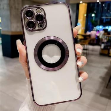 Imagem de Capas de telefone transparentes revestidas para iphone 15 14 pro max 13 12 11 vem com filme de lente capa protetora traseira, roxo, para iphone 13