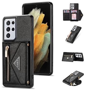 Imagem de Furiet Capa carteira para Samsung Galaxy S24 Ultra 5G com alça de ombro transversal, bolsa flip de couro PU com zíper bolsos para cartões, suporte robusto para celular para S24Ultra 24S S 24 24Ultra