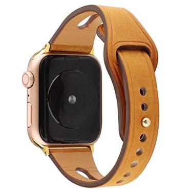 Imagem de Jullstar Compatível com Apple Watch Lederarmband 42/44 mm, dünnes Silikon und schweißfest, Vintage-Echtleder-Armband für iPhone Watch Serie SE 6, 5, 4, 3, 2, 1, für Damen und Mädchen, braun