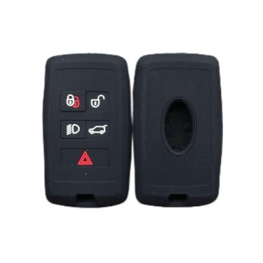 Imagem de CSHU Porta-chaves de silicone com 5 botões Capa para porta-chaves do carro Porta-chaves com anel Bolsa para chaves, apto para Land Rover Range Rover Sport Evoque Discovery Discovery, preto