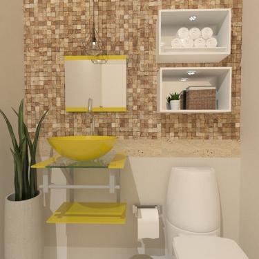 Imagem de Gabinete de Vidro 45cm com Cuba Redonda Amarelo