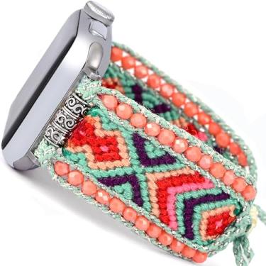 Imagem de Pulseiras de nylon trançado elegante compatível com Apple Watch séries 9/8/7/6 5/4/3/2/SE (38/40/41 mm, boêmio laranja toranja) de 40 mm, 41 mm, 38 mm, 41 mm