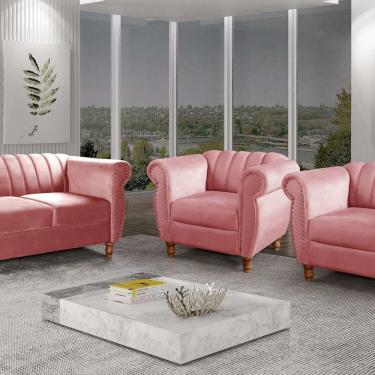 Imagem de Conjunto Realeza Sofá com Poltronas Chesterfield Decoração Rosa